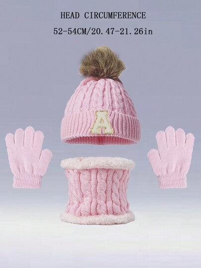 مجموعة قبعة ، قفازات وأوشحة محبوكة 3 قطع للأطفال، هدية العودة للمدرسة في الشتاء