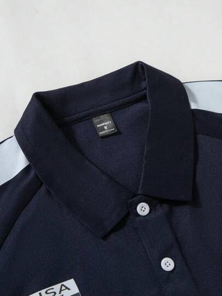 Manfinity Homme قميص بولو للرجال للصيف والاستخدام اليومي، طباعة حرفية و لون متباين، فتحة أزرار متشطرة وياقة قصيرة، مناسب للجولف والأصدقاء