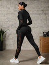 SHEIN Sport Studio مجموعة رياضية للنساء تتكون من ملابس علوية طويلة الأكمام رقبة عالية من شبك متباين بتصميم بسيط، وبنطلون رياضي لياقة بدنية ومجموعة سروال رياضي نسائي