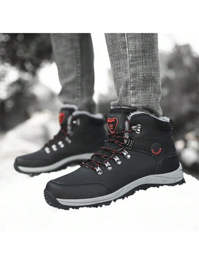 بوت ثلوج دافئة عالية الكعب جديدة للرجال، جلد اصطناعي بمقاسات كبيرة، بوت للمشي لمسافات طويلة في الهواء الطلق، بوت رياضية خارجية للرجال، بوت تحريج، بطانة حرارية، مانعة للانزلاق وقوية، دافئة ومريحة
