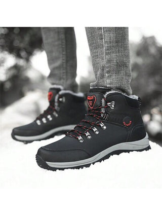 بوت ثلوج دافئة عالية الكعب جديدة للرجال، جلد اصطناعي بمقاسات كبيرة، بوت للمشي لمسافات طويلة في الهواء الطلق، بوت رياضية خارجية للرجال، بوت تحريج، بطانة حرارية، مانعة للانزلاق وقوية، دافئة ومريحة