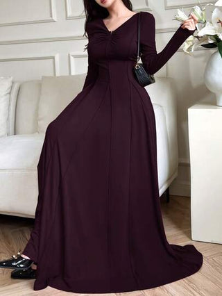 Modelyn ثوب نسائي أنيق بلون موحد عند الخصر , خريفي