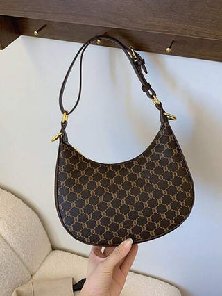 1 حقيبة نسائية بنمط معيني كلاسيكي وإغلاق سحاب، لون بيج بشكل هلال، قابلة للتعديل على الكتف، مناسبة للمكتب والأوقات العادية والتنقل، حقيبة للذراع