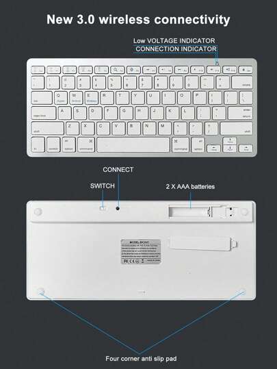 لوحة مفاتيح لاسلكية، تعمل ببطارية جافة، خفيفة الوزن وقابلة للنقل، لوحة مفاتيح بلوتوث، كمبيوتر صغير صامت، لوحة مفاتيح عالمية لاسلكية للهاتف والجهاز اللوحي والحاسوب المحمول