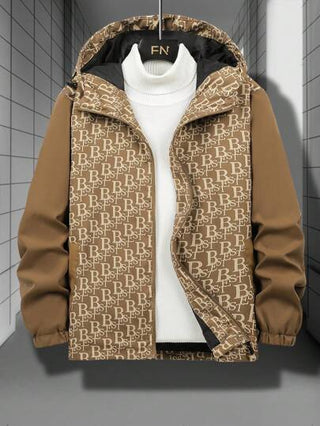 Manfinity Homme معطف رجالي بسوستة وغطاء رأس مفتوح، قصة فضفاضة، مزخرف بطباعة الحرف