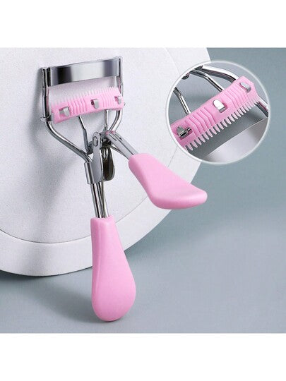 قصارة رموش محمولة قطعة واحدة، باللون الوردي وبها مشط، مصنوعة من الصلب المقاوم للصدأ - تجعيد الرموش وتثبيتها في الحال، مناسبة للمكياج اليومي