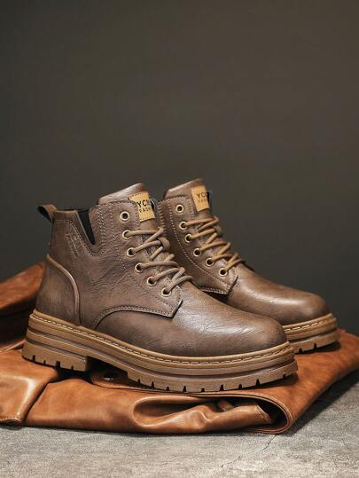 بوت كاجوال عالية الكاحل للرجال في فصل الشتاء، بوت عمل موضة عصرية، بوت سلامة، بوت رياضية، بوت تسلق، بوت كاحل برؤوس مستديرة