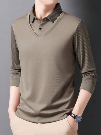 قميص بولو برقبة مربعة أكمام طويلة جملي ضيق القصة قطعة واحدة، مناسب للارتداء أثناء السفر الخفيف للعمل في فصلي الخريف والشتاء