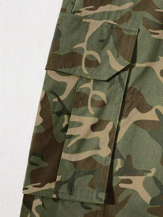 Manfinity Homme بنطلون رجالي واسع سترايت لِيغ كازوال جيوب كارجو كموفلاجي