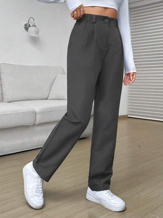 EZwear سراويل كاجوال للنساء بلون أحادي وأزرار أمامية ذات طراز بسيط، لارتداء اليومي، ملابس رمضان