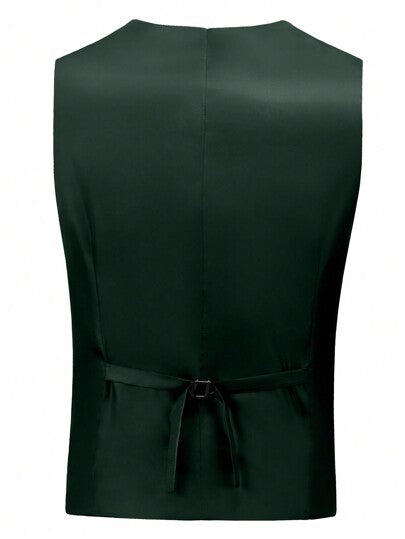 بدلة رجالية من فورويال بدون أكمام قميص غير مزدوج الصدر بتصميم ضيق عصري لحفلات الزفاف، وكذلك لباس الأعمال والحفلات والسفر وحفلات التخرج باللون الأخضر الداكن المقاسات من XS إلى 3XL