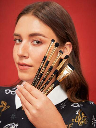 HARRY POTTER X SHEIN مجموعة 5 فرش مع 4 إسفنجات مكياج بشعار هوغوارتس، مجموعة فرش مكياج كاملة (مع حقيبة)، هدايا