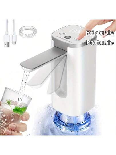 مضخة مياه كهربائية محمولة مع شاشة رقمية، منفذ شحن USB من نوع C، ذراع قابل للطي، قياس كمية دقيق ومستمر للمياه من زجاجة المياه سعة 5 جالون