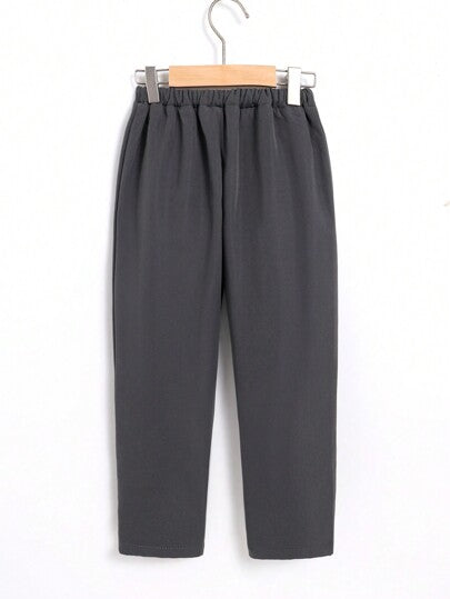 SHEIN بناطيل شتوية دافئة مبطنة للأولاد ذات لون أحادي القماش المنسوج، مناسبة للمدرسة، الحديقة، عيد الميلاد، الخريف، هالوين، عيد الميلاد، ، خطوط الخريف/الشتاء دافئة