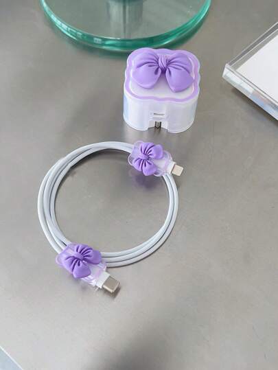 حافظة واقية 20 واط وقابس شحن شفاف سريع، لحماية من الانحناء ولمنع تلف كابل الشحن، متوافق مع النسخة البريطانية، غطاء حماية جميل بشكل فيونكة