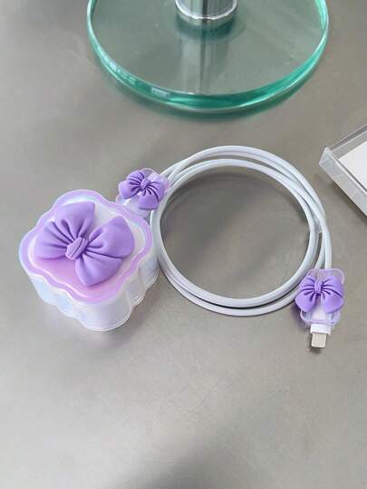 حافظة واقية 20 واط وقابس شحن شفاف سريع، لحماية من الانحناء ولمنع تلف كابل الشحن، متوافق مع النسخة البريطانية، غطاء حماية جميل بشكل فيونكة