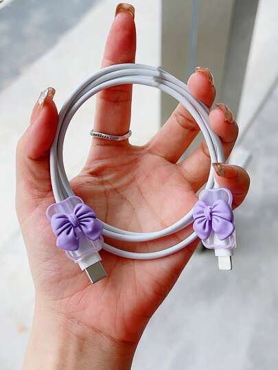 حافظة واقية 20 واط وقابس شحن شفاف سريع، لحماية من الانحناء ولمنع تلف كابل الشحن، متوافق مع النسخة البريطانية، غطاء حماية جميل بشكل فيونكة