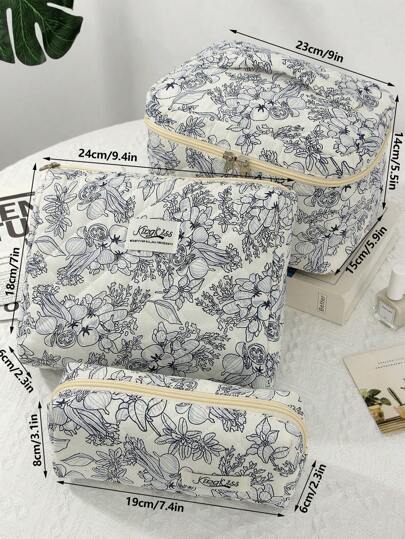 1 حقيبة كبيرة مزينة بنقوش زهور كبيرة باللون الأزرق الغامق، حقيبة مستحضرات التجميل ذات سعة كبيرة وأناقة كاجوال، حقيبة سفر مناسبة للمستلزمات الصحية والمكياج والأجهزة الإلكترونية والمستحضرات والهدايا للأم والنساء والممرضات والطالبات، ديكور المنزل