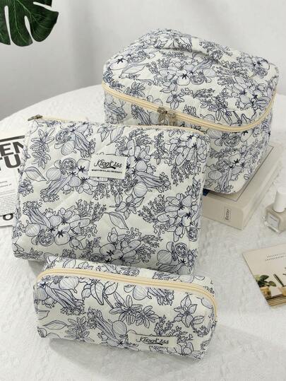 1 حقيبة كبيرة مزينة بنقوش زهور كبيرة باللون الأزرق الغامق، حقيبة مستحضرات التجميل ذات سعة كبيرة وأناقة كاجوال، حقيبة سفر مناسبة للمستلزمات الصحية والمكياج والأجهزة الإلكترونية والمستحضرات والهدايا للأم والنساء والممرضات والطالبات، ديكور المنزل