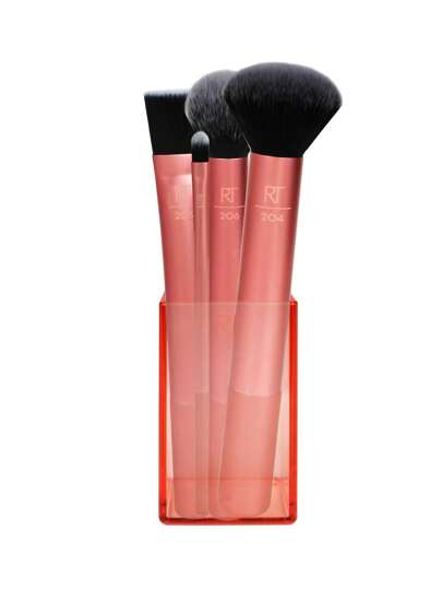 Real Techniques طقم فرش أساس بلا عيب من قاعدة خالية من العيوب بتقنية حقيقية، مع شعيرات اصطناعية فاخرة مقصوصة خصيصًا وأسطوانات ألومنيوم ممتدة لبناء تغطية لجميع احتياجات تطبيق المكياج