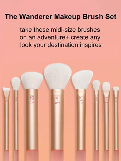 Real Techniques طقم فرشاة ماكياج ذو 9 قطع الرحالة من ريال تكنيكس، مناسب لتطبيق مستحضرات السائلة والكريمية والبودرة للعيون والأساس والكونسيلر والأحمر والتبرير، أحجام السفر، هدية لملء الجوارب