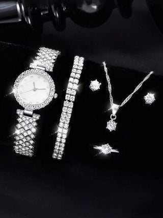 6 قطع/مجموعة ساعة يد كريستالية من سبيكة الزنك والقرص الدائري بميكانيزم كوارتز، مناسبة للحياة اليومية والمجوهرات