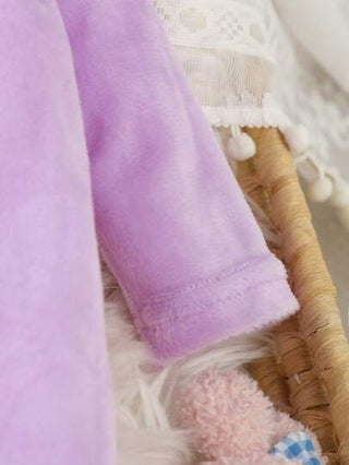SHEIN جمبسوت نوم بأكمام طويلة قطيفية جميلة من القطن الوردي للرضع والأطفال الصغار