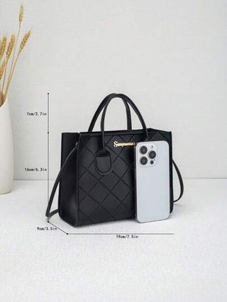 حقيبة مربعة صغيرة جديدة، حقيبة يد من قماش بنقشة الليتشي، حقيبة كتف صغيرة للنساء، يمكن حملها باليد أو الكتف، مناسبة للتنزه والتسوق، حقيبة مطبوعة باللون الأسود