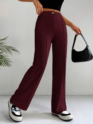 EZwear سروال أسود بخصر عالٍ وتفاصيل خياطة