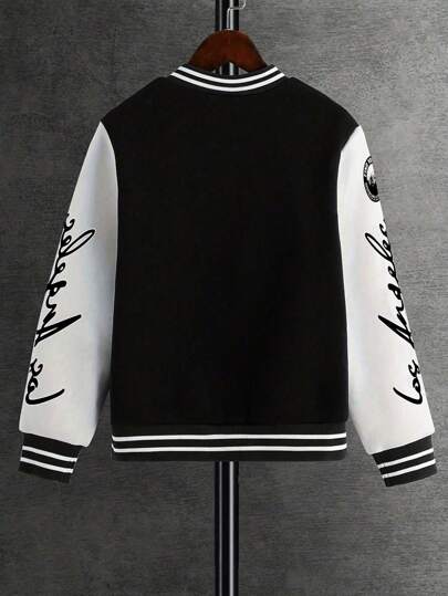 جاكيت البيسبول المطبوعة بطريقة مميزة للشباب 1 قطعة ،مصنوعة من بدلة رسمية شتوية/خريفية، ديكور جرافيكي أنيق