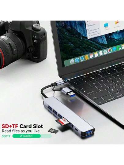 محور USBالمزدوج الطرض مع واجهات USB وTypeC, محور USB-C 8 منافذ، مع USB 3.0 ، USB 2.0 ، قارئ بطاقة Micro SD/TF ، ميكروفون/صوت، وواجهات أخرى ، مناسب لأجهزة USB-C للكمبيوتر المحمول وال- IMac وال- IPad Pro وأجهزة USB-C الأخرى