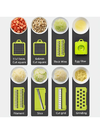 16 قطعة/مجموعة، قطاعة الخضروات، قطاعة الفاكهة متعددة الوظائف، مبشرة الطعام اليدوية، قطاعة الخضروات، شفرات مع وعاء، قطاعة البصل، مبشرة البطاطس، أدوات المطبخ، ضروريات السكن الجامعي، مستلزمات المطبخ