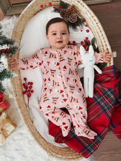 Cozy Pixies جمبسوت قفز مبطنة شاملة للأطفال حديثي الولادة ذات رقبة دائرية مريحة، بأكمام طويلة ذات نمط عيد الميلاد المحبوك