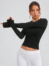 SHEIN Sport Studio ملابس علوية رياضي بأكمام طويلة ذو لون واحد وخزان علوي بسيط، للنساء، للارتداء اليومي العادي