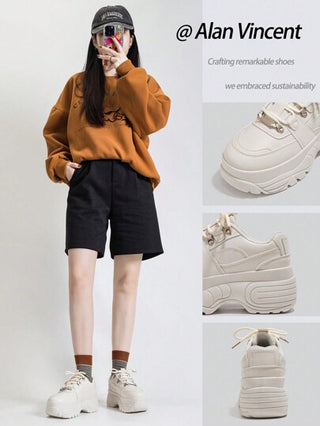 Alan Vincent بوت بيج للنساء لربيع 2025 موديل جديد، بوت كاجوال للسيدات، بوت منصة للسيدات، بوت رياضية باللون الداكن للسيدات، تزيد الارتفاع ب- 6 سم، بوت حفلات لفتيات كول، الأحذية الجلدية ذات الطراز البانك