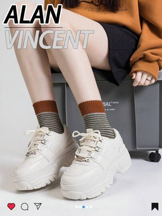 Alan Vincent بوت بيج للنساء لربيع 2025 موديل جديد، بوت كاجوال للسيدات، بوت منصة للسيدات، بوت رياضية باللون الداكن للسيدات، تزيد الارتفاع ب- 6 سم، بوت حفلات لفتيات كول، الأحذية الجلدية ذات الطراز البانك