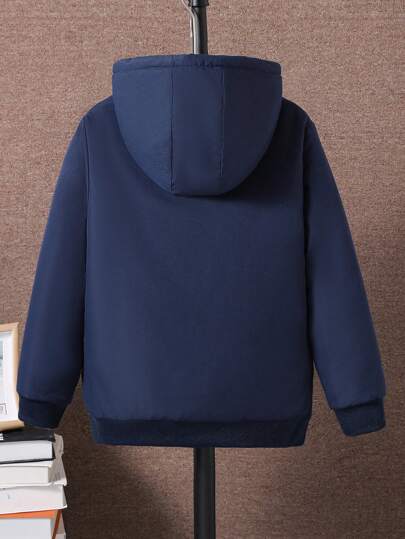 SHEIN معطف كاجوال دافئ مبطن بسحّاب وقبعة للشباب للفصل الشتوي