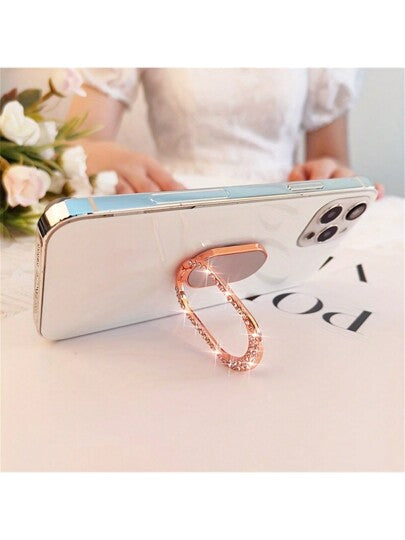 حامل الهاتف المحمول معدني فاخر بمرآة - دوران 360°، مثالي للرجال والنساء - متوافق مع ساعات مسلسلات التلفزيون والهواتف ، هدية للعيد الميلاد والعائلة والأصدقاء ، حامل أصبع للهاتف ، خاصية مسكّ الهاتف