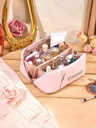 حقيبة مستحضرات تجميل شخصية محمولة من جلد PU مقاوم للماء، هدايا رفيقة العروس المخصصة، حقيبة سفر ذات سعة كبيرة وأنيقة