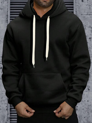 Manfinity Homme بلوفر للرجال كبار الحجم لون سادة بغطاء للرأس وسحاب، كاجوال للخريف/الشتاء، أساسي للعمل أسود اللون، طويل الأكمام هودي، هدايا للأصدقاء والأزواج والحبيب