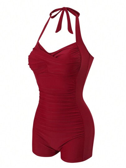 مايوه حريمي قطعة واحدة Swim بدلة سباحة قطعة واحدة من نوع عطاء الرقبة قابلة للربط، لون أحادي، اطلالة عطلة على الشاطئ، للنساء، موسم الصيف