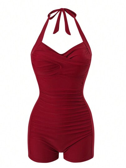 مايوه حريمي قطعة واحدة Swim بدلة سباحة قطعة واحدة من نوع عطاء الرقبة قابلة للربط، لون أحادي، اطلالة عطلة على الشاطئ، للنساء، موسم الصيف