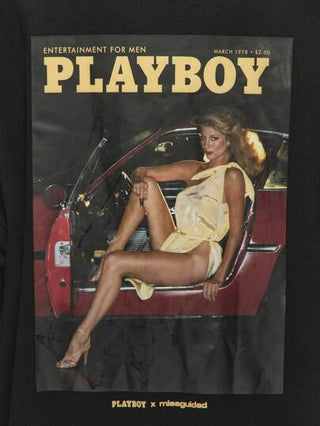 MISSGUIDED Missguided x Playboy هودي كبير الحجم بطباعة لغلاف مجلة قديمة، ملابس الشوارع الشتوية والخريفية، موضة تزلج غير رسمية، بلوفر استرخاء، تصميم صورة رجعي، موضوع قابل للجمع
