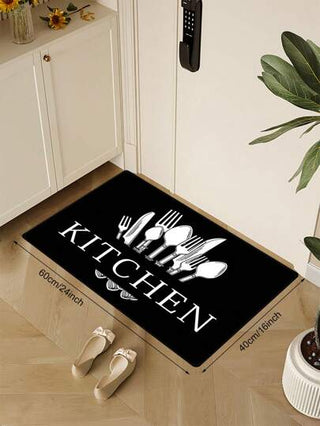 سجادة مطبوعة بنمط أدوات المائدة 1 قطعة، سجادة مطبخ بوليستر حديثة لغرفة المطبخ والديكور