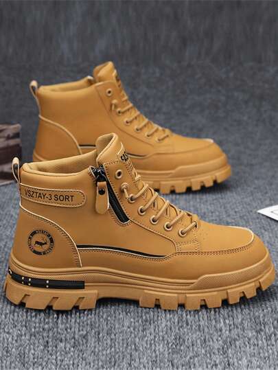 بوت كاوبوي جلدية عالية الرقبة للرجال، ذات سُمك في الأسفل مقاومة للانزلاق والتآكل، مُعقودة من الخصر إلى الكاحل بتصميم أصبع مستدير وزيبر جانبي، بوت موضة للتنزه في الأماكن الخارجية ، مقاس يصل إلى 46، يمكن ارتداؤها مع السترة