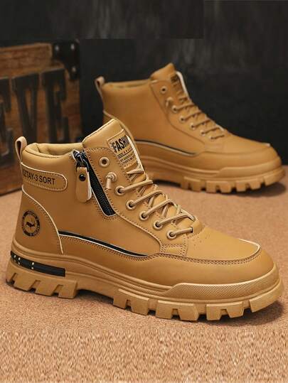 بوت كاوبوي جلدية عالية الرقبة للرجال، ذات سُمك في الأسفل مقاومة للانزلاق والتآكل، مُعقودة من الخصر إلى الكاحل بتصميم أصبع مستدير وزيبر جانبي، بوت موضة للتنزه في الأماكن الخارجية ، مقاس يصل إلى 46، يمكن ارتداؤها مع السترة