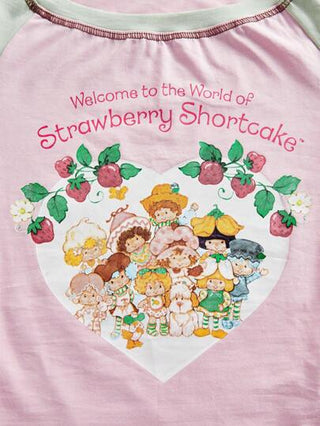 Strawberry Shortcake | ROMWE تي شيرت تي شيرت نسائي مناسب للصيف ،كاجوال، كرتوني جميل، بشعارات مطبوعة وأكمام رجلان مع خياطة متباينة