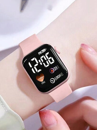 6 قطع مجموعة ساعات رقمية أنيقة وجميلة للبنات بتصميم مربع وردي، مجوهرات متكاملة كعقد وسوار وخاتم وأقراط لعيد ميلاد الحبيبة، هدية عيد الشكر، عيد الميلاد، هالوين