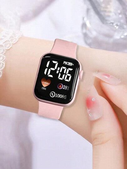 6 قطع مجموعة ساعات رقمية أنيقة وجميلة للبنات بتصميم مربع وردي، مجوهرات متكاملة كعقد وسوار وخاتم وأقراط لعيد ميلاد الحبيبة، هدية عيد الشكر، عيد الميلاد، هالوين