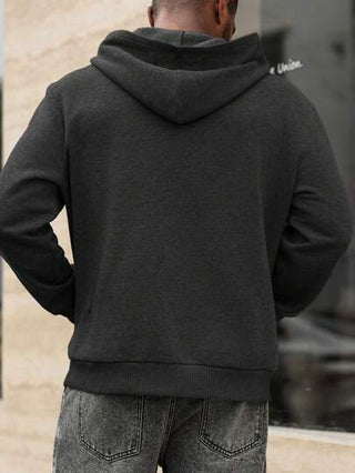 Manfinity Homme هوديِ جيب كنغر لون أحادي بسيط لرجال البدناء ، ملابس خريف وشتاء